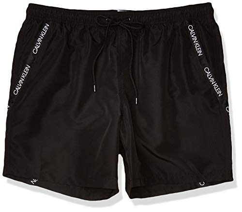 Calvin Klein Men's 5 Inch Elastic Waist Quick Dry Swim Trunk, Black, Medium