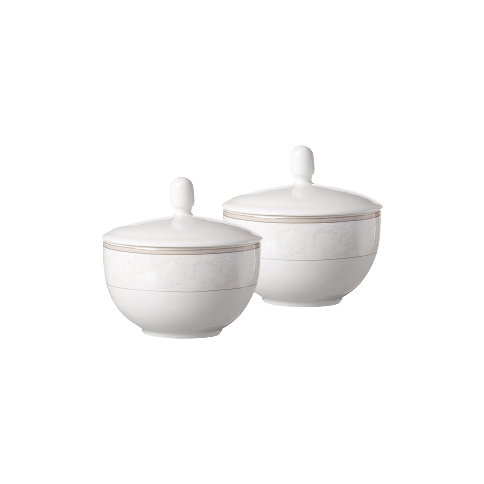 Ritzenhoff & Breker Isabella Zuckerdose 9 cm, Zuckerbehälter mit floralem Dekor im praktischen 2er Set, Spülmaschinengeiegnet, Porzellan, Beige