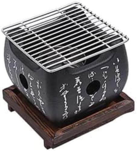 グリラー アルミ製 日本製卓上 七輪コンロ チャコールグリル ワイヤーメッシュグリル 木製ベース ひばち風 焼肉グリル 屋外キャンプ 木炭コンロ卓上しちりん スチール焼き網と鍋敷き付き卓上しちりん スチール焼き網と鍋敷き付き ポータブル 組み立て簡単 お手