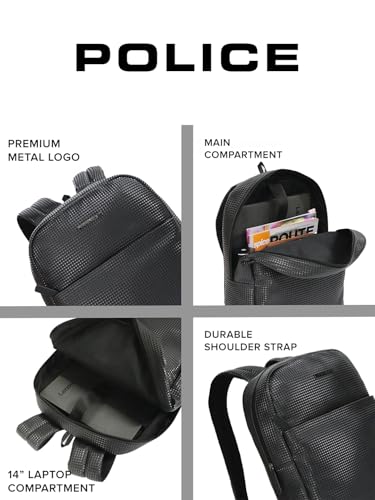 Image of POLICE Black Medium Size 20Ltr Leather Backpack for Men & Women