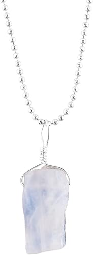 Collar con colgante de piedra lunar blanca natural cruda, piedras ásperas, cristales curativos de chakras, chapado en plata, piedra de nacimiento,