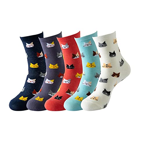 Zldhxyf Lot de 5 paires de chaussettes en laine à tricoter pour femme avec motif animal, chaussettes mignonnes à pois, chaussettes quotidiennes pour femme 35-38, Mehrfarbig #2, taille unique Cover