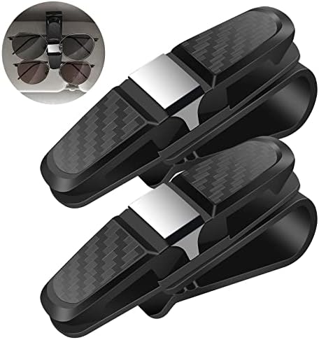 2 Pieces Sunglasses Holder for Car Sun Visor, Universal Car Sunglasses Holder, Eyeglass Mount with Double-Ends Ticket Card Clip, 180-Degree Rotational Clip (Black)