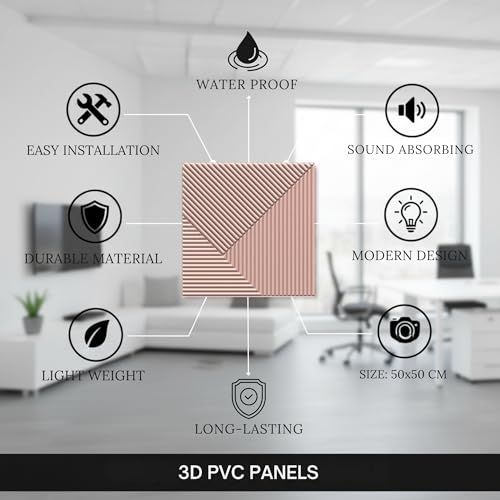 Image of Kayra Decor Wall Panels for Bedroom PVC Fluted Design Blush Pink Color 19.7 inch x 19.7 inch (Pack of 40) - Covers 107.80 Sq. Ft.