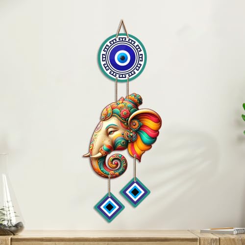 Image of Artvibes Vighnaharta Ganesh Evil Eye Wall Decor for Main Door Entrance | Nazar Protection Hanging for Home Temple Living Room Office | Spiritual Vastu Good Luck Decorative Wall Art Gift (WH 8568N)