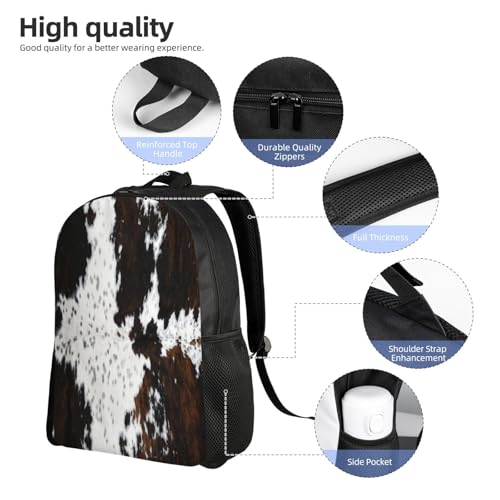 Full Framed Spotted White Brown Cow Skin Texture Backpack Simple Leisure Travel Backpack Outgoing Daypack 16 inch4