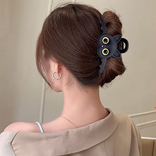 Cat Claw Clip For Women And Girls - Large Hair Claw Clips With Cute Cat Pattern - Hair Accessories For Thick, Thin Hair- Strong Hold, Matte Plastic & Metal Spring - 4.3X2.3In - Black -Jaw Clips(Black) #TOP5