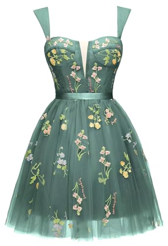 Glitter Tulle Off Shoulder Homecoming Dress for Teens Flower Embroidery Beaded Short Party Gowns