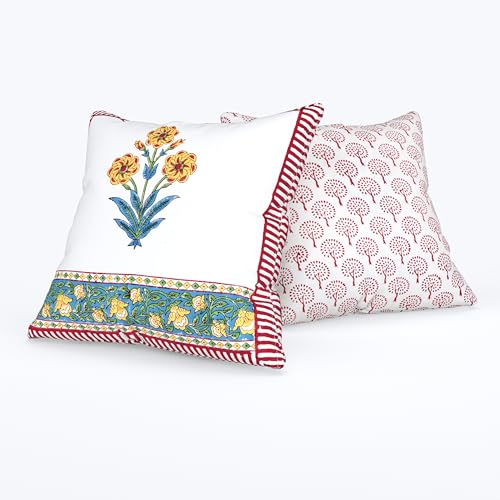 Image of BLOCKS OF INDIA Hand Block Printed Cotton Cushion Cover (16 x 16 inches) (Cushion 8)