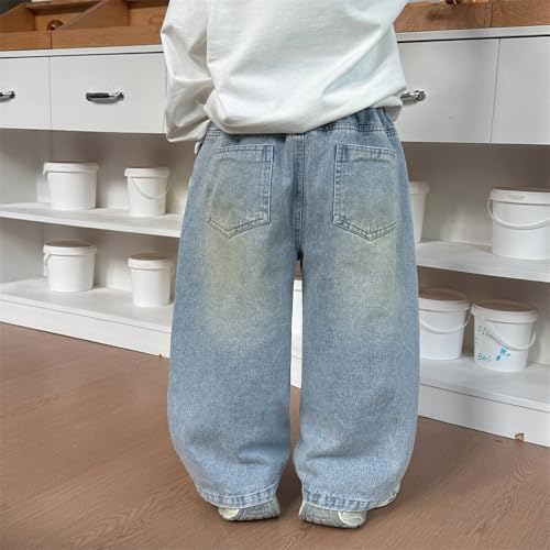 Boys Casual Straight Leg Denim Pants Elastic Waist Ripped Jeans for Everyday Wear Comfortable Outdoor Trousers4
