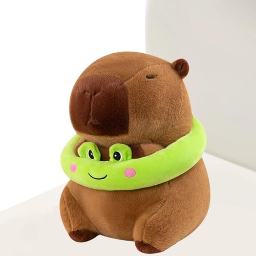 Capybara - Juguetes para animales con anillos de natación de rana, 33 cm de felpa de peluche de peluche de dibujos animados suave y adorable, decoración para casa de muñecas de
