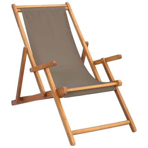vidaXL Chaise de Plage Taupe Bois de Teck Massif, Chaises de Jardin et terrasse, Modernes, résistantes aux intempéries, Pliables, Bois de Teck, pour l'extérieur