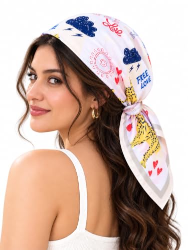 Image of Ravaiyaa - Attitude is everything Women Printed Silk Bandana 21 x 21 Inch Square Headband & Hair Wrap, Soft & Versatile | Fashion Neck Wrap