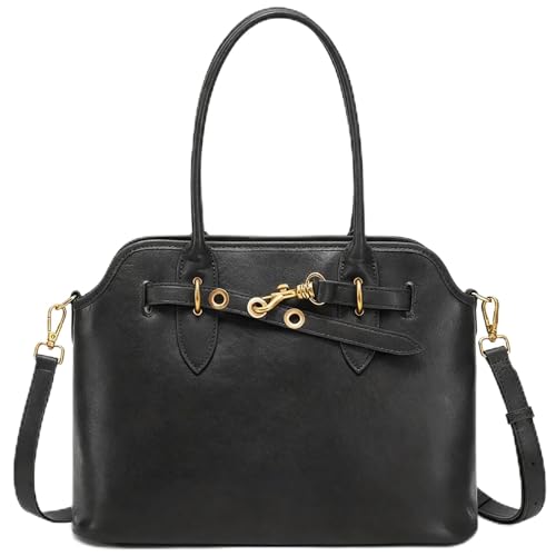Image of Womens Leather Satchel Handbag, Top Handle Crossbody Purse | Genuine Leather, Structured Satchel, Small or Large, Top Handle, Crossbody Strap, Daily Carry, Work Travel