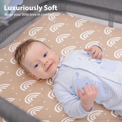 Image of Baby Bedside Bassinet Sheets Fitted, 33 inchx20 inch Compatible with Baby Delight Dream On Me & Most Rectangle Bedside Sleeper Bassinet Mattresses, Super Soft Microfiber Orange Sun Rainbow