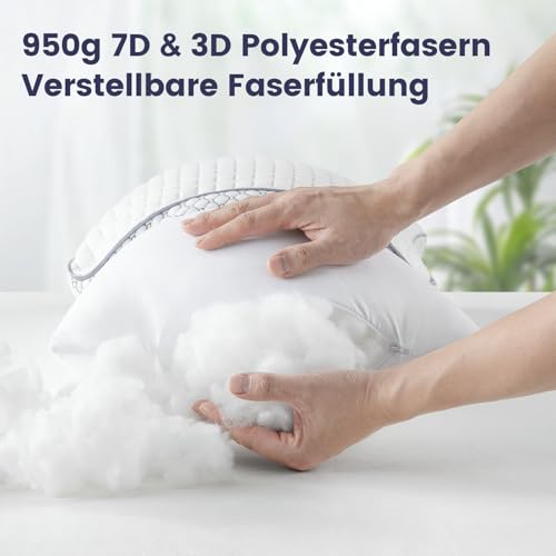 BedStory kopfkissen 40x80 mit abziehbarem Bezug,Verstellbare Faserfüllung Hotel Kissen mit reißverschluss, 2er Set Kissen aus 950g x 2 mikrofaser, Waschbares nackenkissen für Allergiker – Bild 4