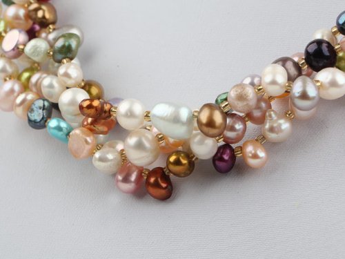 VN Jewelry Womens Fab Multicolor Four-Strand Freshwater Pearl Twisted Necklace With Moonlight Clasp Length 46-50Cm4