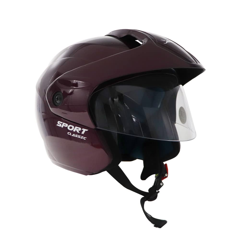 Lightweight Half Face Helmet for Men and Women with Clear Visor, ISI Certified Helmet, Safety with Comfort, Smooth Finish, Bike Accessories |Scooty (Color:Purple, Size:L)