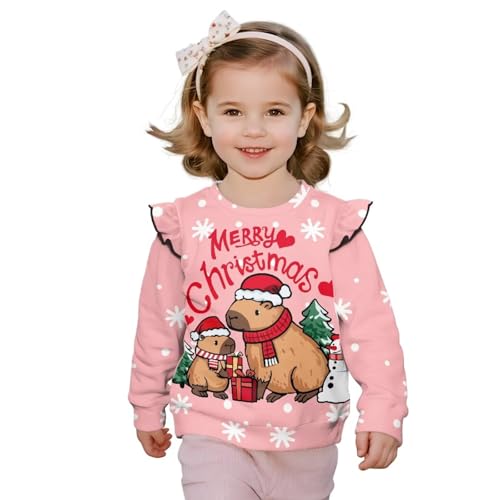 Uourmeti Toddler Graphic Clothes Girls' Long Sleeve Shirts Loose Fit Ruffle Shoulder Tee Tops