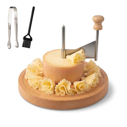 Starry Cheese Curler Wheel for Tête de Moine Style Cheese & Chocolate Cheese Shaver Wheel for Hard Cheese with Stainless Steel Slicer Wooden Base Flower Cutter