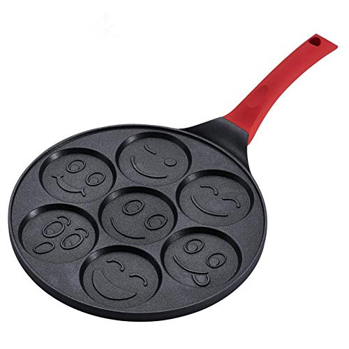 Smiley Face Pancake Pan - Fun 7 Emoji Mini Pancake and Flapjack Maker - Die Cast aluminum, Omelette pot baby food supplement Double Layer Nonstick Coating - Cool-to-Touch Handle