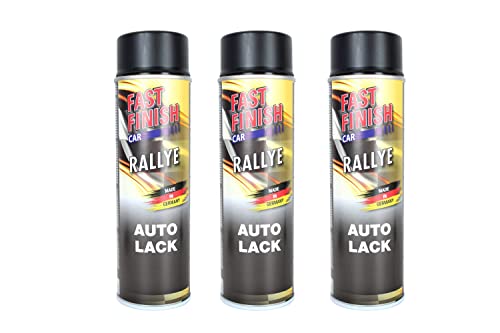 3x Sprühlack, Decklack, Autolack Fast Finish, Schwarz matt, 500ml, für Felgen und Karosserie, kratz-, stoß- und schlagfest, Lackierung