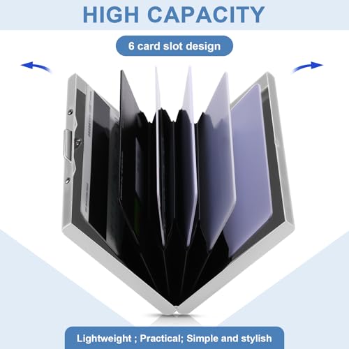 Thenshop 3 Pcs Stainless Steel Credit Card Holder Metal RFID Blocking Case Protector Metal ID Card Wallet with 6 Slot for Men Women Gift Box(Silver, Rose Gold, Mirror Silver)4