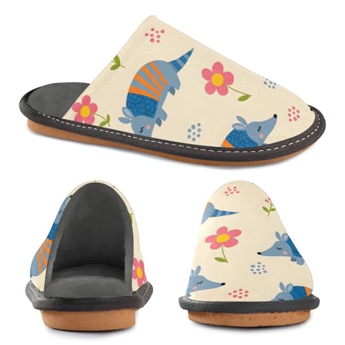 Slippers for Women Cute Armadillos Pink Flowers Soft Fuzzy Women's Slippers Indoor and Outdoor Shoes2