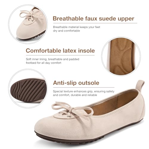 Image of Ecetana Flats for Women Dressy Shoes Round Toe Comfortable Faux Suede Slip On Foldable Ballet Flats for Casual Work