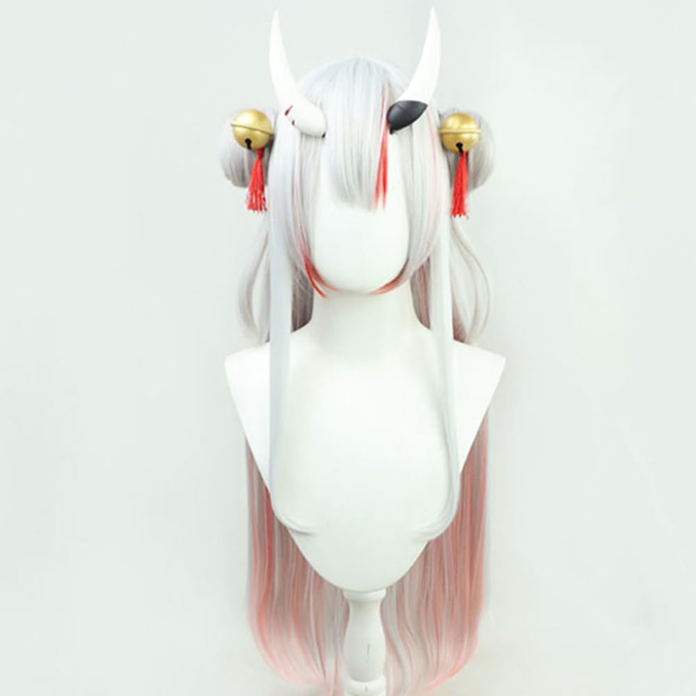 Amazon.co.jp: ロングペン 百鬼あやめ コスプレウィッグ 白灰色 赤色 
