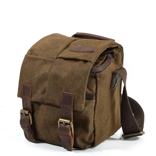 YShiuoL Bolso de Lona Vintage for cámara DSLR, Bolso Hombro, Estuche for DSLR y Lentes for SLR Funda Camara Reflex(Brown)
