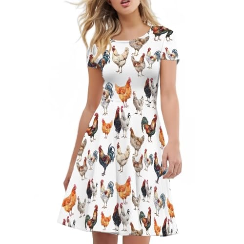 Image of HUGS IDEA Womens Puffy Swing Midi Dress Round Neck Short Sleeve Party A-Line Dresses