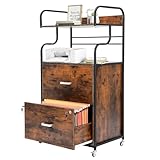 YORKING Vertikaler Aktenschrank, rollender Druckerständer mit Ablagefläche, mobiler Aktenschrank, passend für A4/Brief/legale Größe für Home Office (Braun)