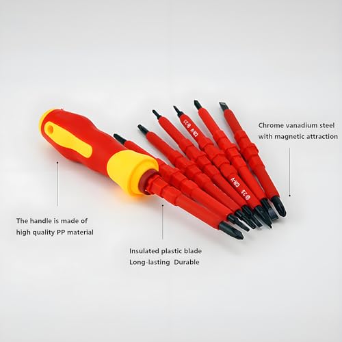 Image of Insulated Screwdriver Set for Electricians - Ergonomic Handle, Magnetized Tips, Durable for Electrical Work, Receptacle & Outlet Screwdriver, Multi-Tool (8 in1)