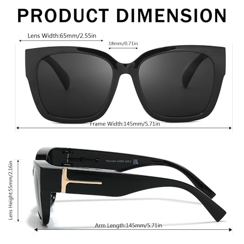 Image of SIPHEW Mirrored Sunglasses Polarized Fit Over Glasses for Women - Trendy Large Square w UV400 Protection Sun Glasses