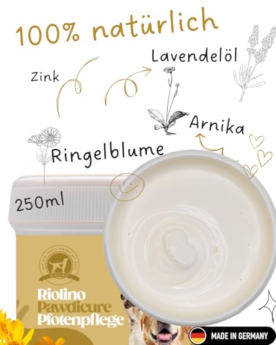 Riolino Pawdicure Pfotenbalsam für Hunde – Natürliche Pflege gegen trockene & rissige Pfoten – Schützend, heilend & feuchtigkeitsspendend – Sanfte Pfotenpflege für jeden Tag – 250 ml