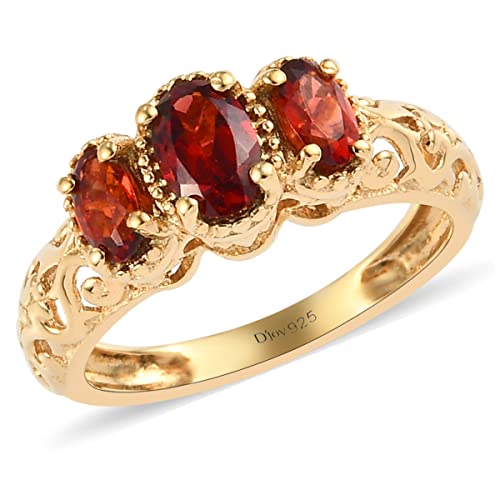 Shop LC Trilogy Garnet Statement Ring 925 Sterling Silver 14K Yellow Gold Plated Openwork 3 Stone Engagement Gifts Size 7 Ct 0.9