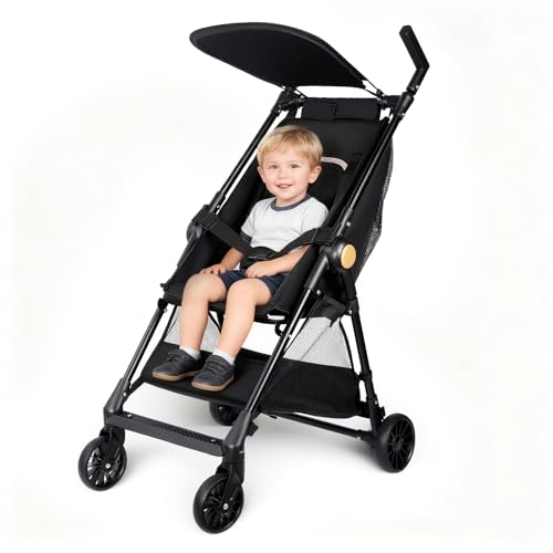 Poussette Canne, 0-4 ans, 0-22 kg, Poussette Bebe Légère et Compacte, Pliable d'une Main, Capote Pare-Soleil,Grand Panier, Essential Black