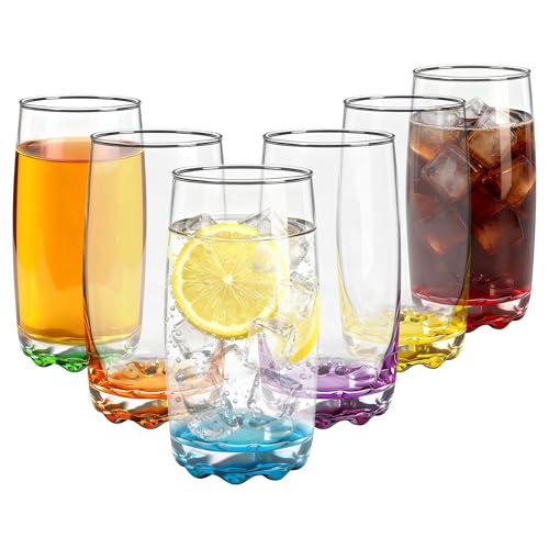 Vinsani Set of 6 Multicolour Highball Glass Tumblers – Tall Drinking Glasses – Durable Soda-Lime Glass for Cocktails, Gin, Tonic, Water & Soft Drinks (310, Millilitres)