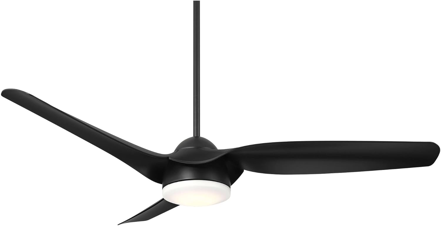 Casa Vieja 54" Sierra Modern Indoor Outdoor Ceiling Fan 3 Blade LED Light Remote Control Matte Black Finish Blades Bedroom Patio Living Room Kitchen Porch Damp Rated Decorative DC Motor Garage