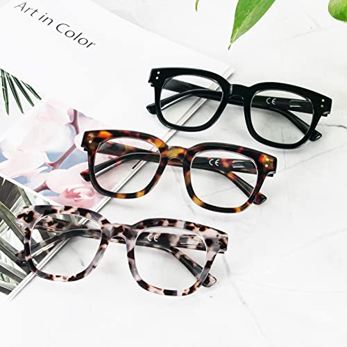 Reavee 3 Pack Retro Oversized Reading Glasses For Women Blue Light Blocking Cute Stylish Large Frame Square Computer Readers Eye Protection With Spring Hinge,Black Tortoise Grey Tortoise,2.5 #TOP6