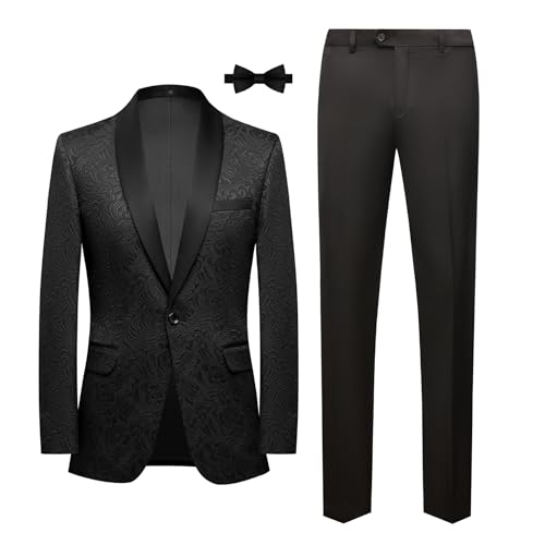 Mens Floral Tuxedo 2 Piece Shawl Lapel Suit Blazer Jacket for Prom Wedding Party