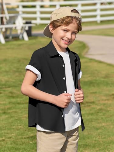 Haloumoning Boys Short Sleeve Dress Shirts Kids Summer School Uniform Button Down Shirt 5-14 Years4