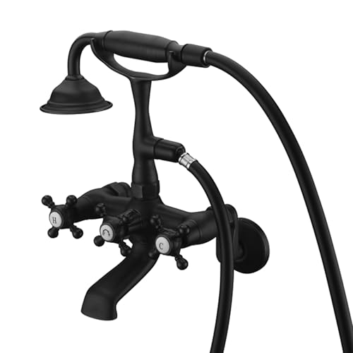 sumerain Vintage Wall Mount Clawfoot Tub Faucet Matte Black with Hand Shower, 3