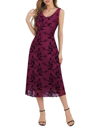 Image of Floral Maxi Dresses for Women Summer Semi Formal Long Mesh Dress | Womens Sleeveless V Neck Bodycon Elegant Casual Wedding Guest Cocktail Party Dress Date Night Outfits Spring Trendy 2026