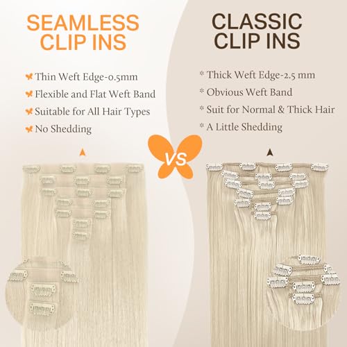 Image of DOORES Hair Extensions Real Human Hair, Platinum Blonde 12 Inch 7pcs 80g, Seamless Clip in Extensions Remy Straight Hair Extensions Clip Invisi Edge Weft