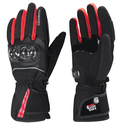Kemimoto Winter Motorcycle Gloves For Men Women Rainproof Riding Gloves With Touchscreen Waterproof Warm Anti-Slip Motorcycle Gloves For Atv Snowmobile Skiing Riding Red L cover