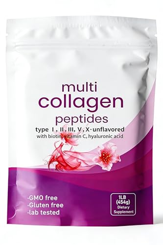 Image of Multi Collagen Peptides Powder - 16 oz Full Spectrum Types I, II, III, V & X with Biotin, Hyaluronic Acid and Vitamin C for Women & Men - Non-GMO Formula
