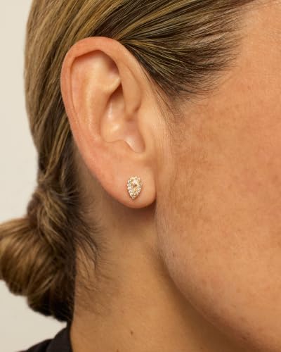 Image of PAVOI 14K Gold Plated 925 Sterling Silver Post Brilliant Round Faux Diamond Halo Earrings - Premium Cubic Zirconia