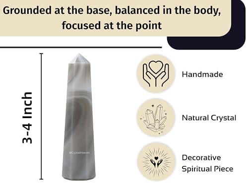Image of Crystal Heaven Grey Agate Crystal Tower Obelisk Point For Chakra, Healing And Balancing - Aaa Grade Original Certified Gemstone Agate For Reiki Meditation Yoga Spiritual (3-4 Inches)